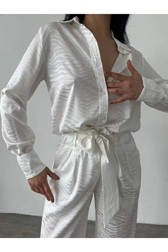 Gömlek Pantolon Saten İkili Takım