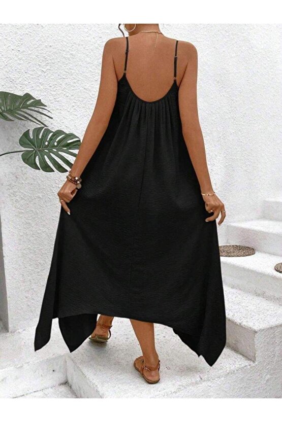 Kadın Ip Askılı V Yakalı Asimetrik Detaylı Aerobin Elbise