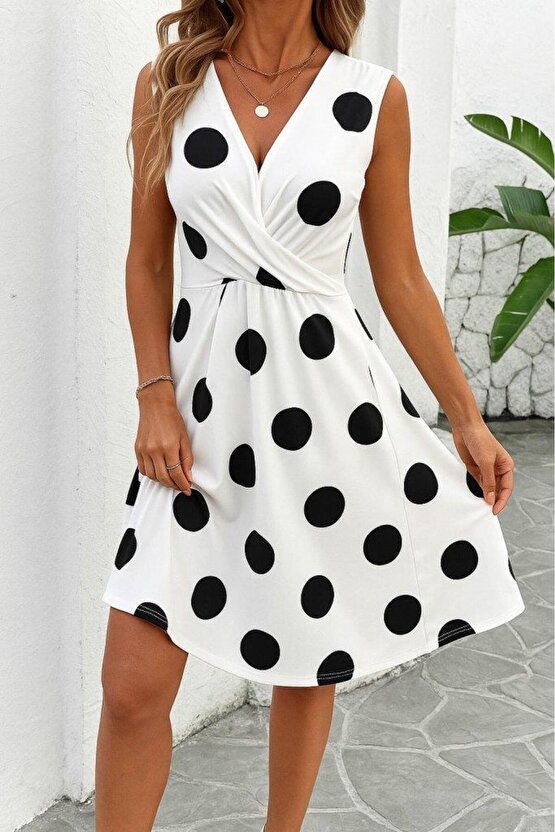 Kadın Sıfır Kollu önden çapraz Detaylı Leopar Desenli Süprem Elbise