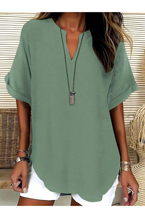 Kadın Kısa Kollu V Yakalı Aerobin Bluz