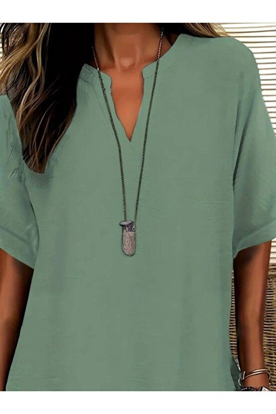 Kadın Kısa Kollu V Yakalı Aerobin Bluz