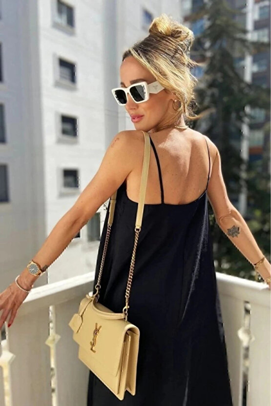 MDB Kadın Ip Askılı V Yakalı Uzun Aerobin Elbise