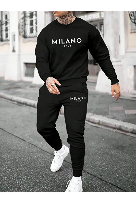 Erkek Uzun Kollu Baskı Detaylı Iki Iplik Takım