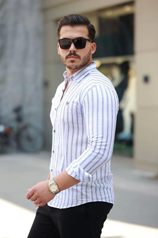 Erkek çizgili Uzun Kollu Gömlek