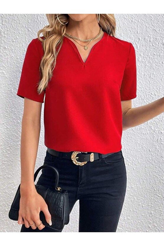 Kadın Kısa Kollu V Yakalı Ithal Krep Elbise