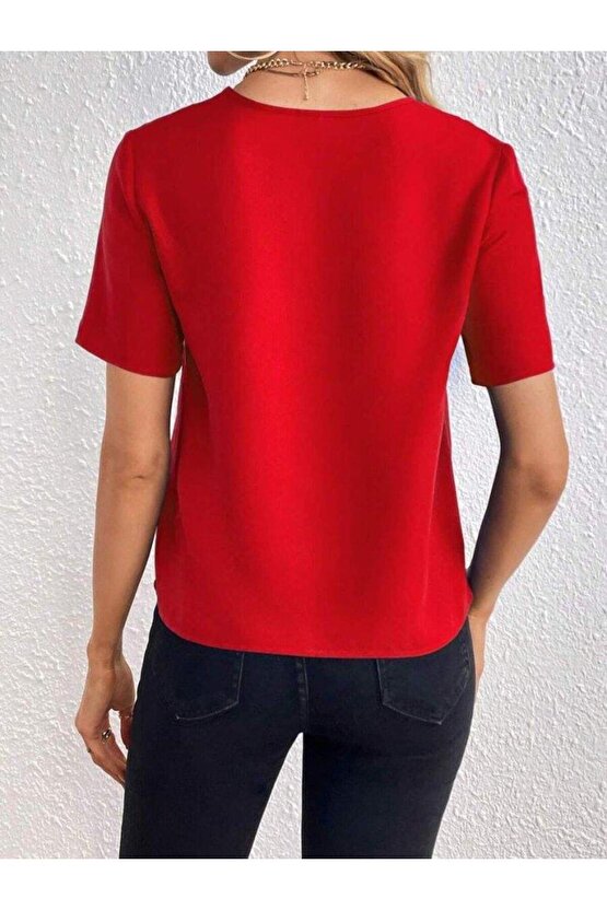 Kadın Kısa Kollu V Yakalı Ithal Krep Elbise