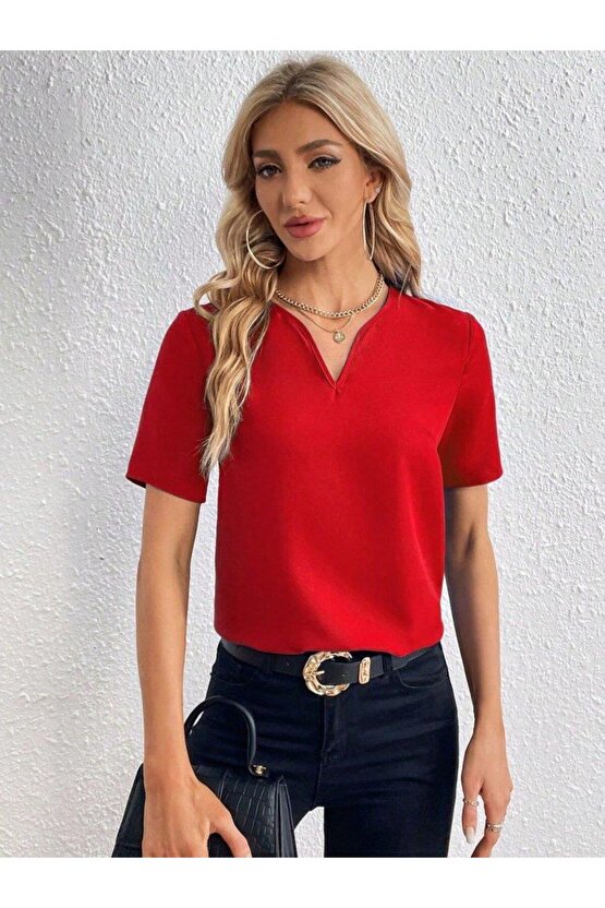 Kadın Kısa Kollu V Yakalı Ithal Krep Elbise