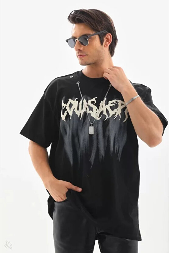 eyesof Unisex Oversize Kolye Dahil T-Shirt - Siyah