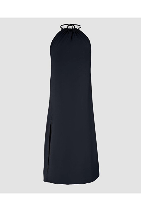 MDB Kadın Boyundan Askılı Halter Kollu Viskon Elbise