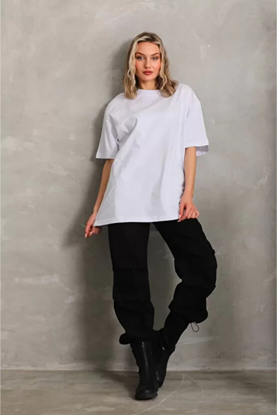 eyesof Unisex Bisiklet Yaka 201 Düz Oversize T-Shirt - Beyaz