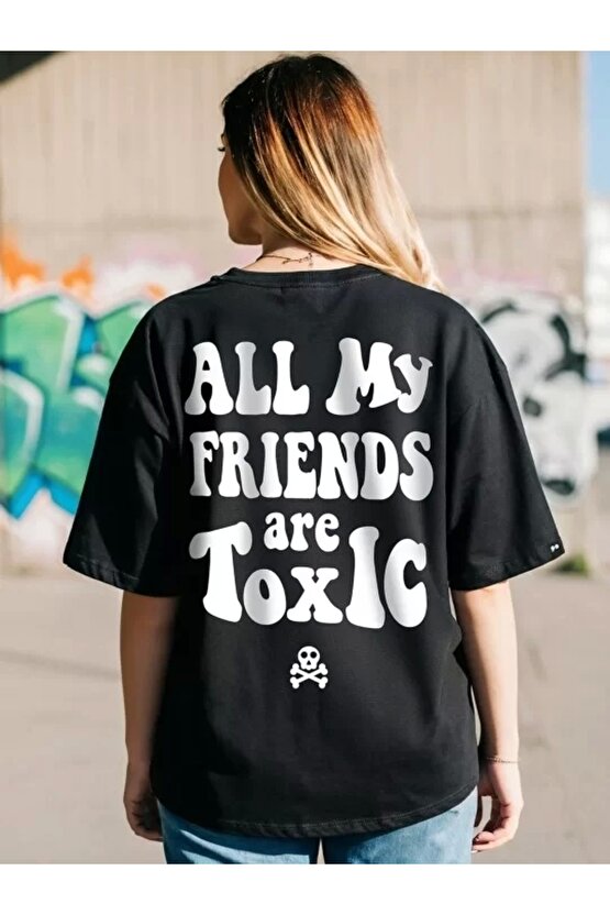 Kadın Baskılı Oversize T-shirt - Siyah