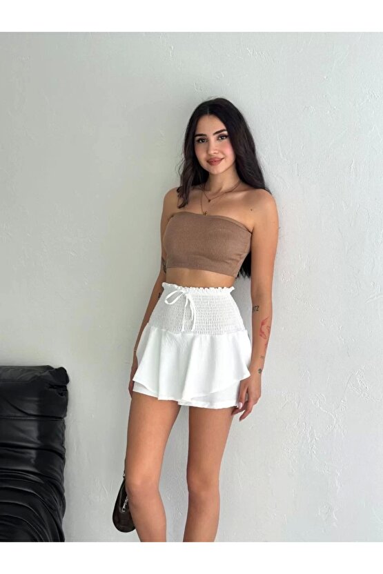 Ayrobin Şortlu Etek - Beyaz