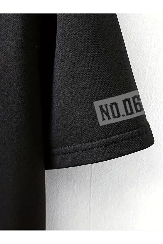 LB Ön Arka Baskılı Oversize Bisiklet Yaka Yazlık T-shirt - Siyah