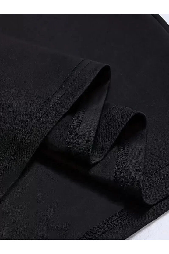 LB Ön Arka Baskılı Oversize Bisiklet Yaka Yazlık T-shirt - Siyah