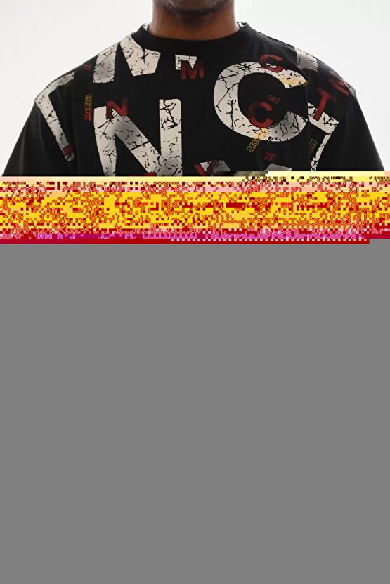 Unisex Baskılı Oversize T-Shirt - Siyah