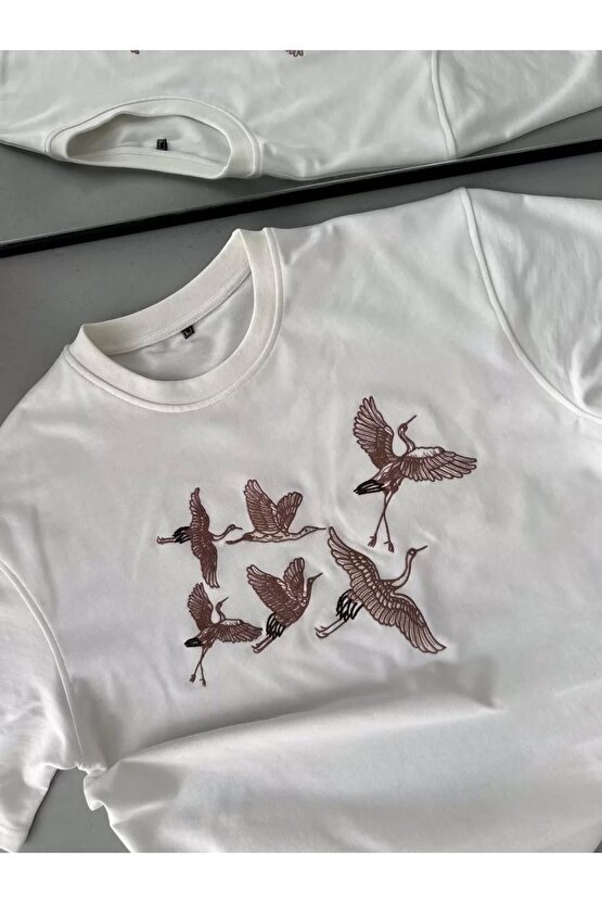 Unisex Nakış İşlemeli T-Shirt - Beyaz