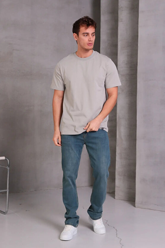 Erkek Relax Fit Bisiklet Yaka %100 Pamuk Rahat Kesim Basic Tişört