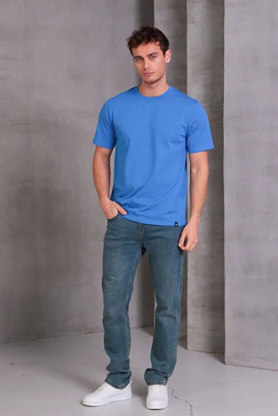 Erkek Relax Fit Bisiklet Yaka %100 Pamuk Rahat Kesim Basic Tişört