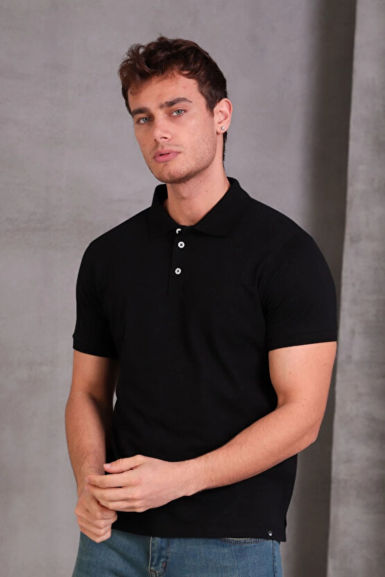 Erkek Slim Fit Pamuklu Yumuşak Doku Nefes Alan Kumaş Yakalı Tişört