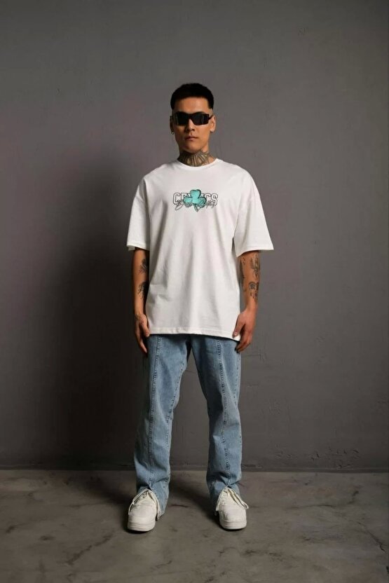 Erkek Sırt Baskılı T-shirt - Beyaz