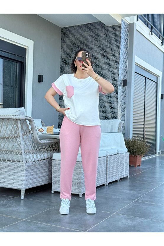 Kadın Kristal Kumaş Garnili Cep Detaylı Ikili Takım