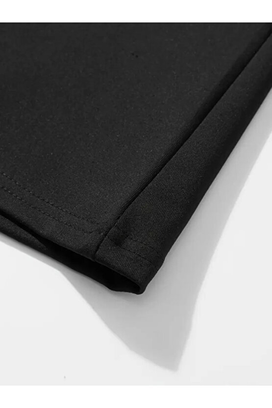 JANES Erkek Büyük Beden Kart Baskılı Düz Renk Kısa Kollu Bisiklet Yaka Tişört Gündelik Giyim - Siyah