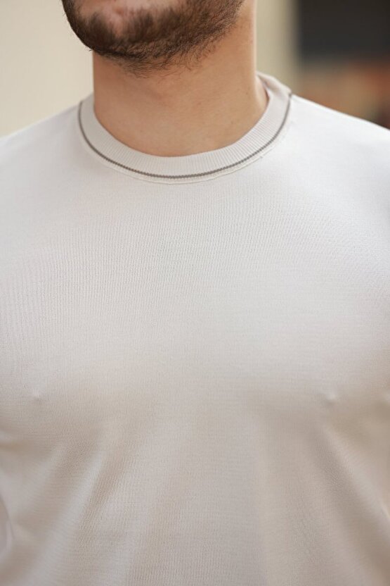 Gökyüzü Moda Erkek Bisiklet Yaka Ribanalı Kısa Kollu Tshirt