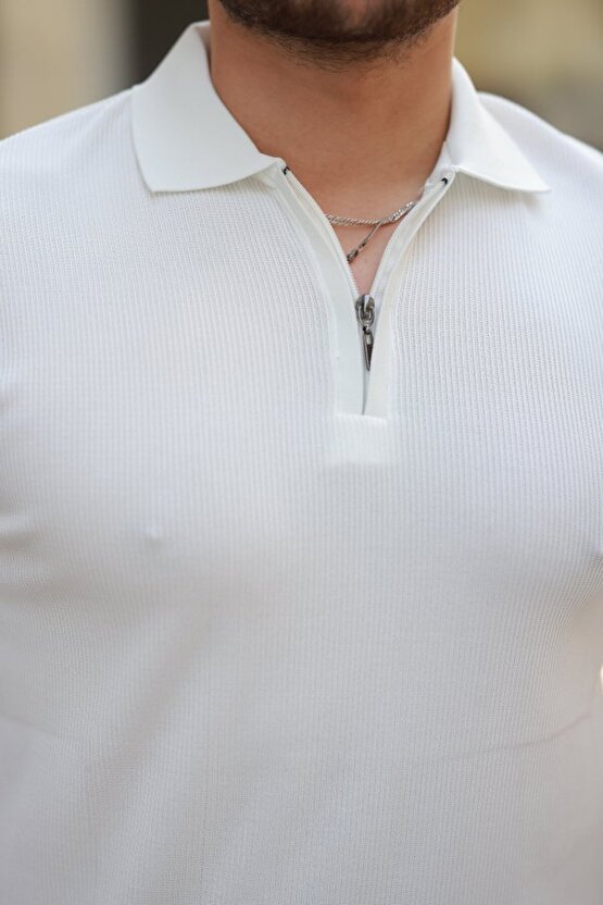 Gökyüzü Moda Erkek Fermuarlı Yakalı Kısa Kollu Tshirt