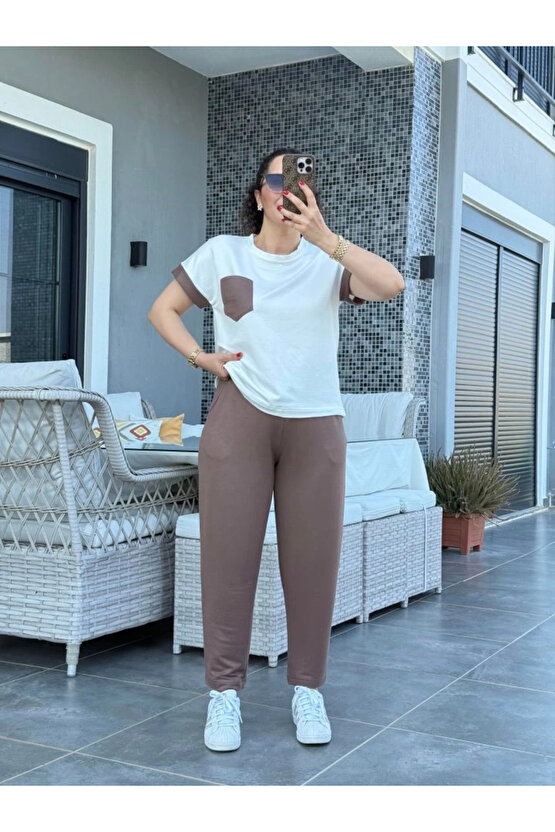 Kadın Kristal Kumaş Garnili Cep Detaylı Ikili Takım