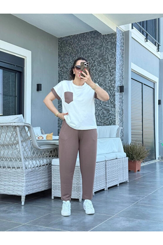 Kadın Kristal Kumaş Garnili Cep Detaylı Ikili Takım