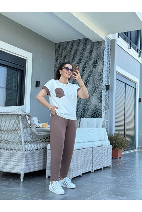 Kadın Kristal Kumaş Garnili Cep Detaylı Ikili Takım