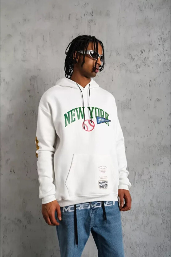 eyesof Erkek Baskılı Kapüşonlu Sweatshirt - Beyaz