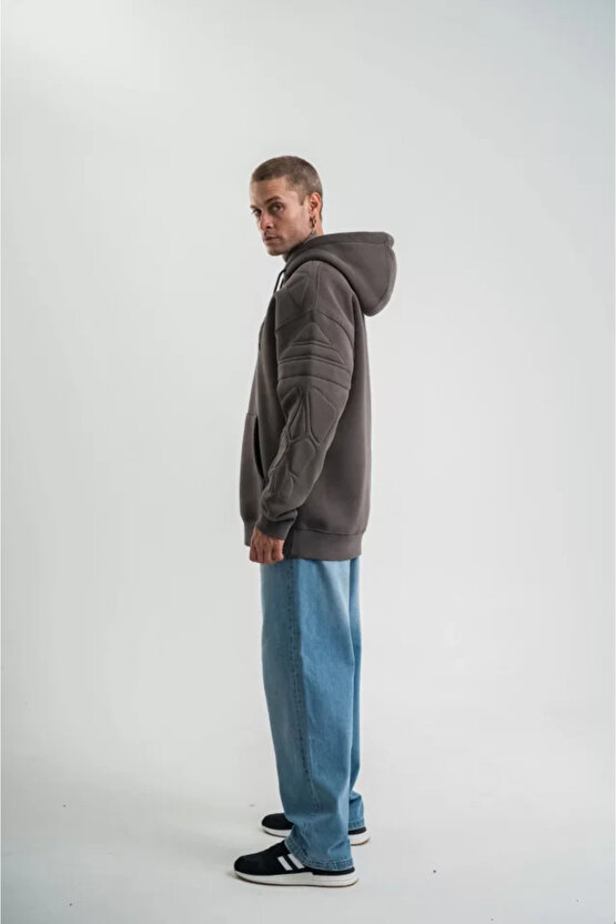 eyesof Double Oversize Kapşonlu Nakışlı SweatShirt - Füme