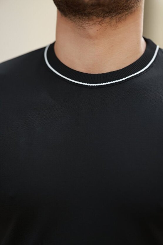 Gökyüzü Moda Erkek Bisiklet Yaka Ribanalı Kısa Kollu Tshirt