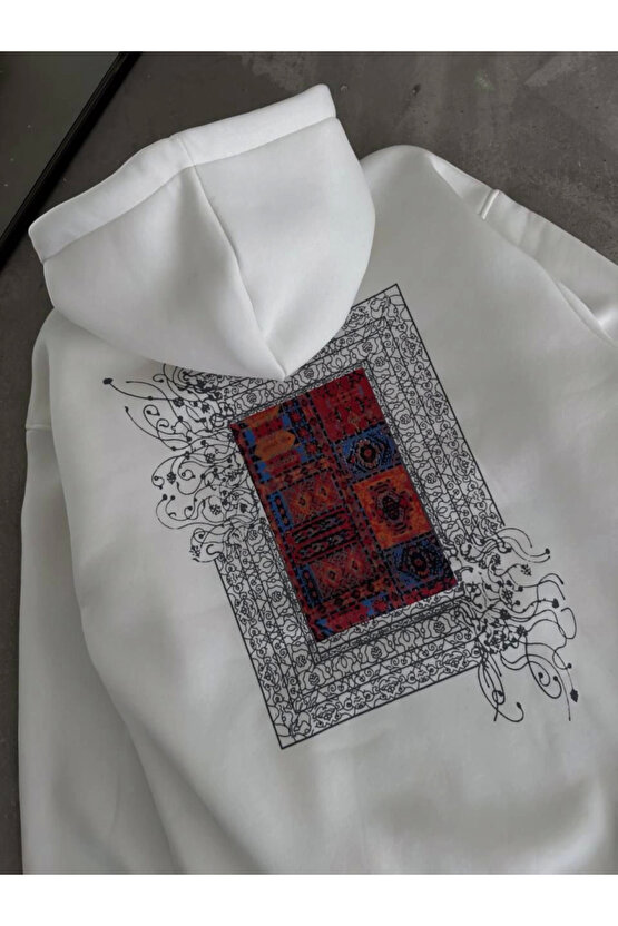 eyesof Uzun Kol Kapşonlu Ön Ve Arka Baskılı SweatShirt - Beyaz