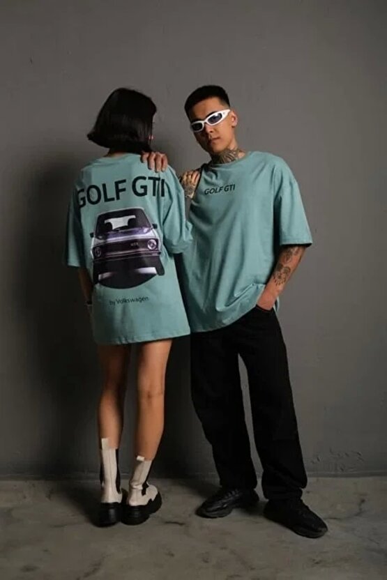 Kadın Sırt Golf Gtı Baskılı Oversize T-shirt - Mint Yeşili