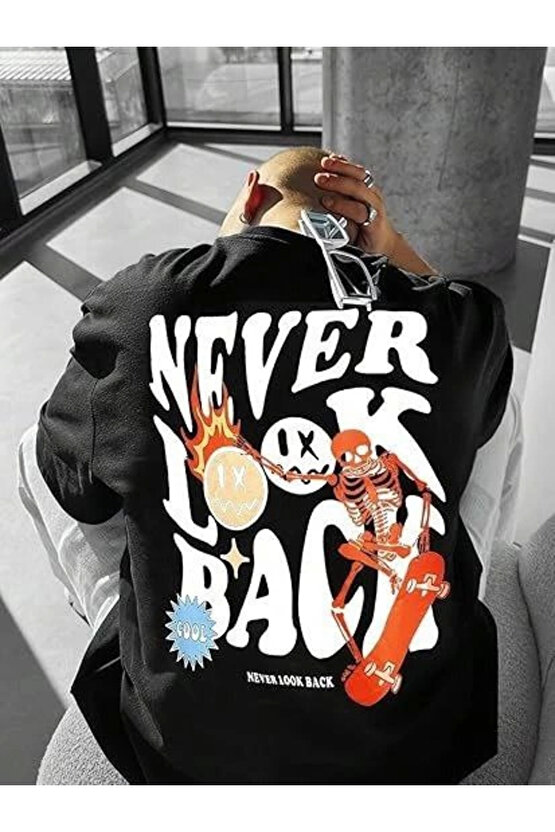 eyesof Erkek Bisiklet Yaka Kısa Kol Baskılı T-shirt - Siyah