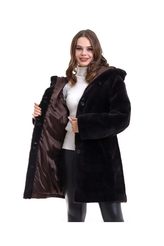 Kadın Reks Kapüşonlu - Kahverengi