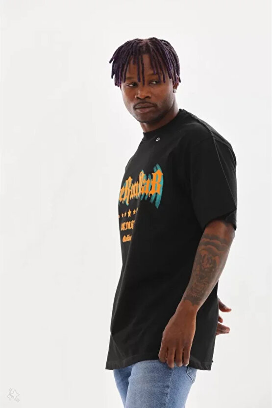 eyesof Unisex Kuşgözü Detaylı Baskılı Oversize T-Shirt - Siyah