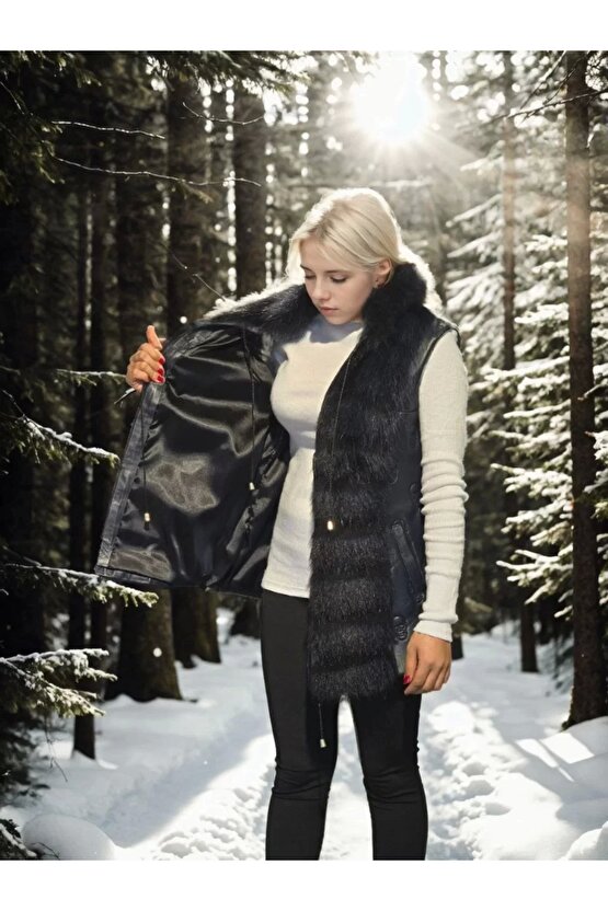 Kadın Kolsuz Fermuarlı Yelek - Lacivert