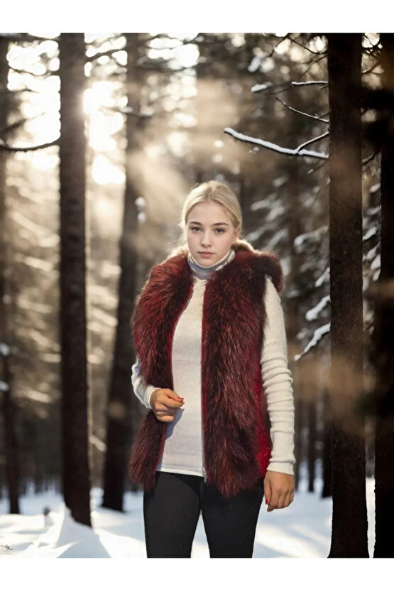 Kadın Kolsuz Fermuarlı Yelek - Kırmızı