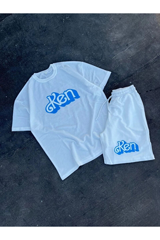 MDB Erkek Baskılı İkili Şort Takım Beyaz