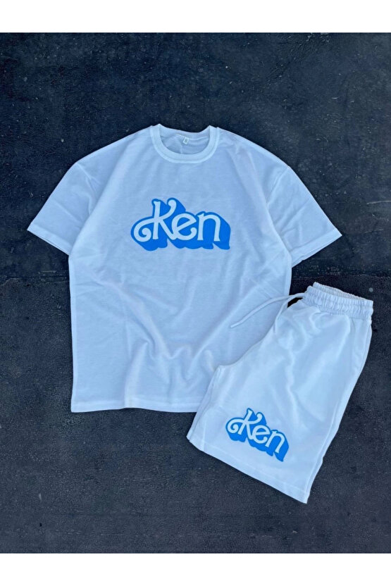 MDB Erkek Baskılı İkili Şort Takım Beyaz