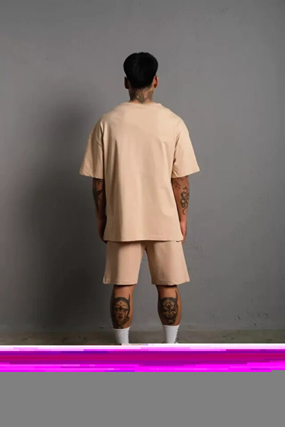 MDB Erkek Alev Baskılı İkili Şortlu Takım Bej