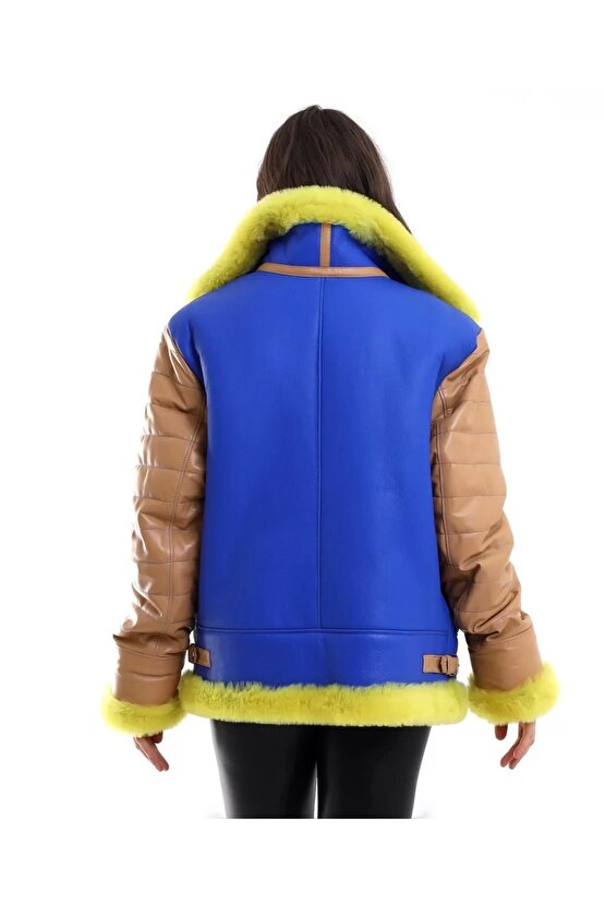 Kadın Koyun Derisi Pilot Hakiki Kürk - Sarı