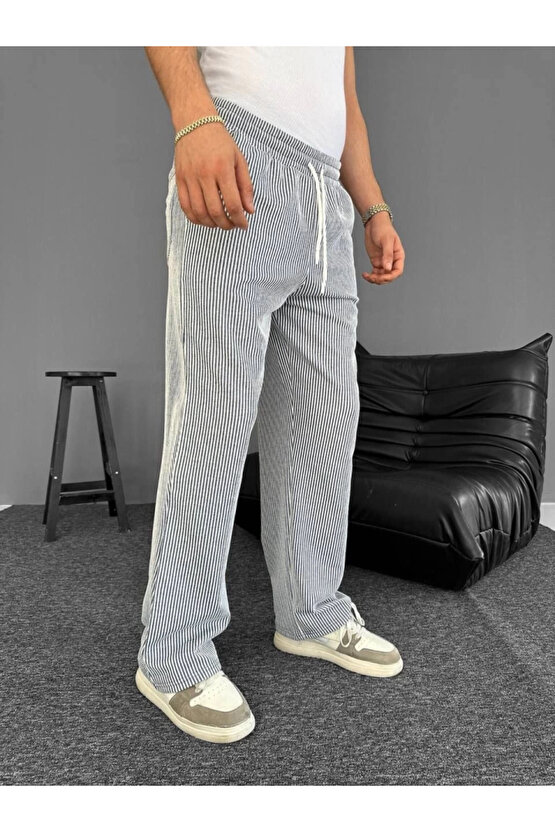 MDB u Yolu Çizgili Cepli Pantalon Gri
