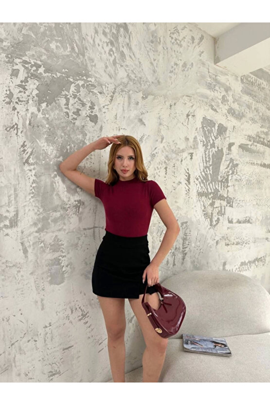 Kadın Kısa kol Badi bluz - Bordo