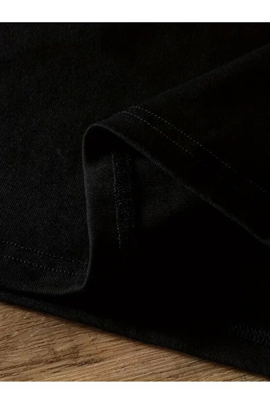 201 Penye Compack Ayı Baskılı Oversize Bisiklet Yaka Kısa Kol T-shirt - Siyah