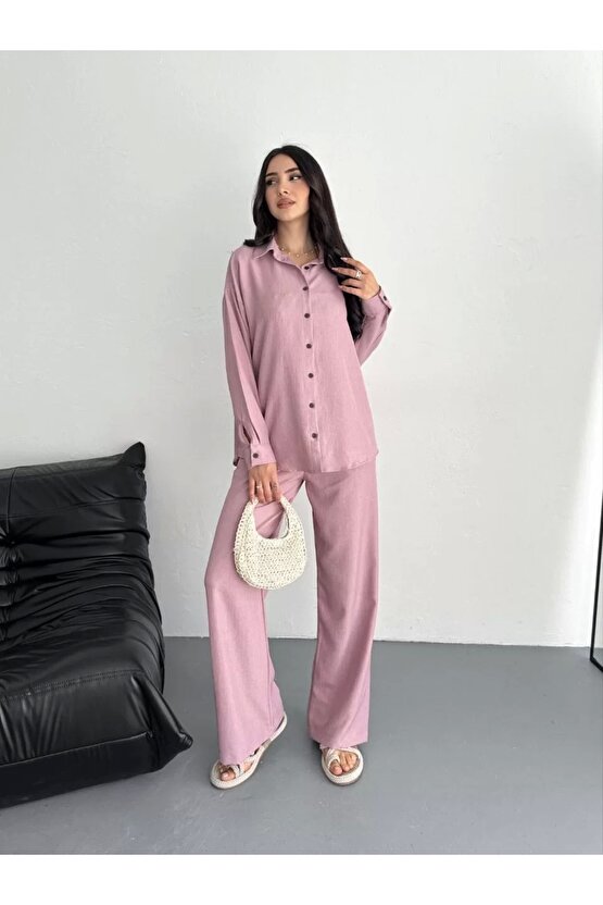 Gömlek Pantolon ikili Takım - Toz Pembe