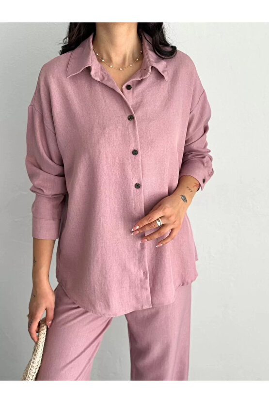 Gömlek Pantolon ikili Takım - Toz Pembe